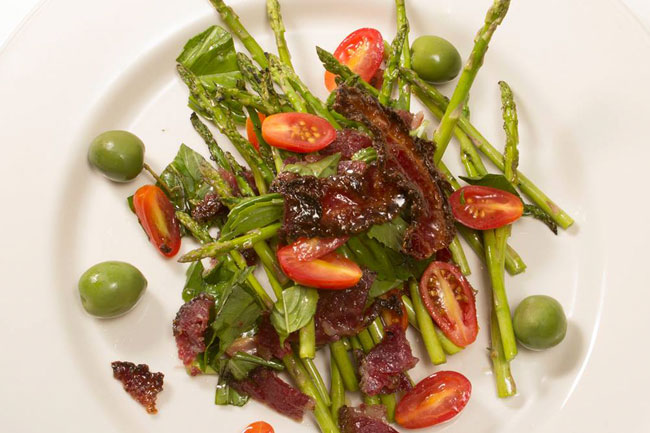 Schmacon Asparagus Tomato Salad